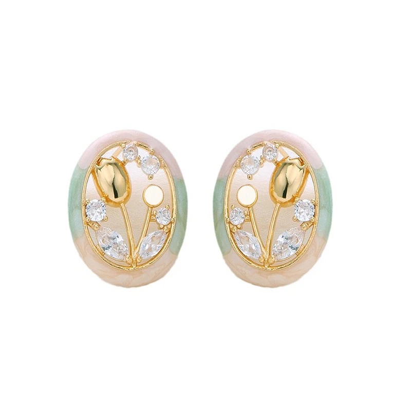 گوشواره میخی زنانه مدل قاب لاله و نگین کد 00974