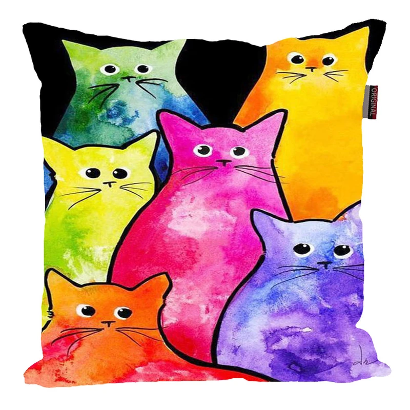 کوسن پاد آفرین مدل فانتزی طرح گربه رنگی کد P534