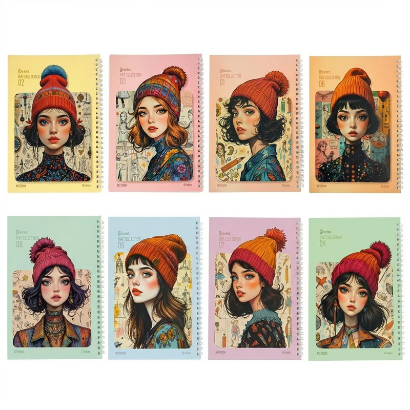 دفتر مشق 80 برگ پالت طرح کلاهی سیمی بسته ۸ عددی