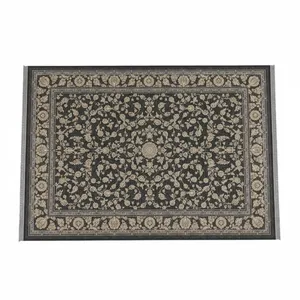 فرش ماشینی 1200 شانه زمینه دودی لایت حاشیه دودی مدل افشان وینتیج طلاکوب