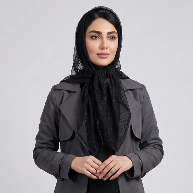 روسری زنانه مدل مینی اسکارف توری طرح توپی