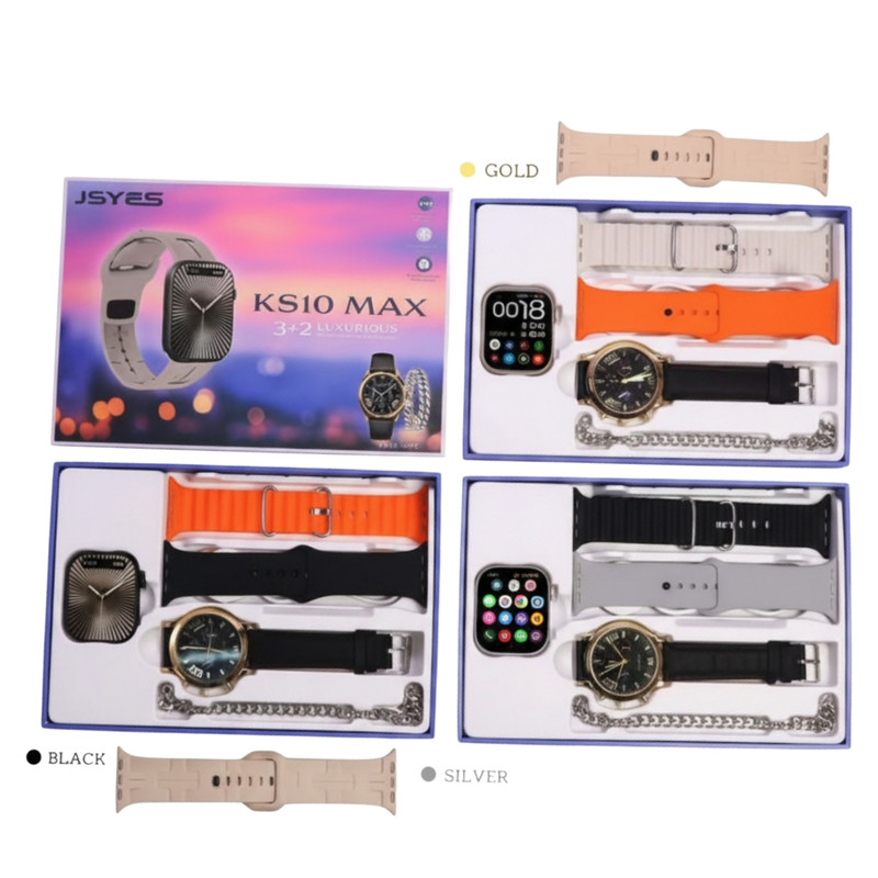 ساعت هوشمند 46 میلی متری مدل KS10 MAX با بند سیلیکونی به همراه ساعت کلاسیک و دستبند