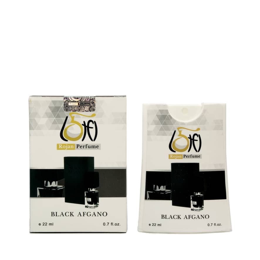عطر جیبی مردانه لطفی مدل بلک افغان حجم 22 میلی‌لیتر با رایحه چوبی و جنگل، ماندگاری و پخش بو زیاد