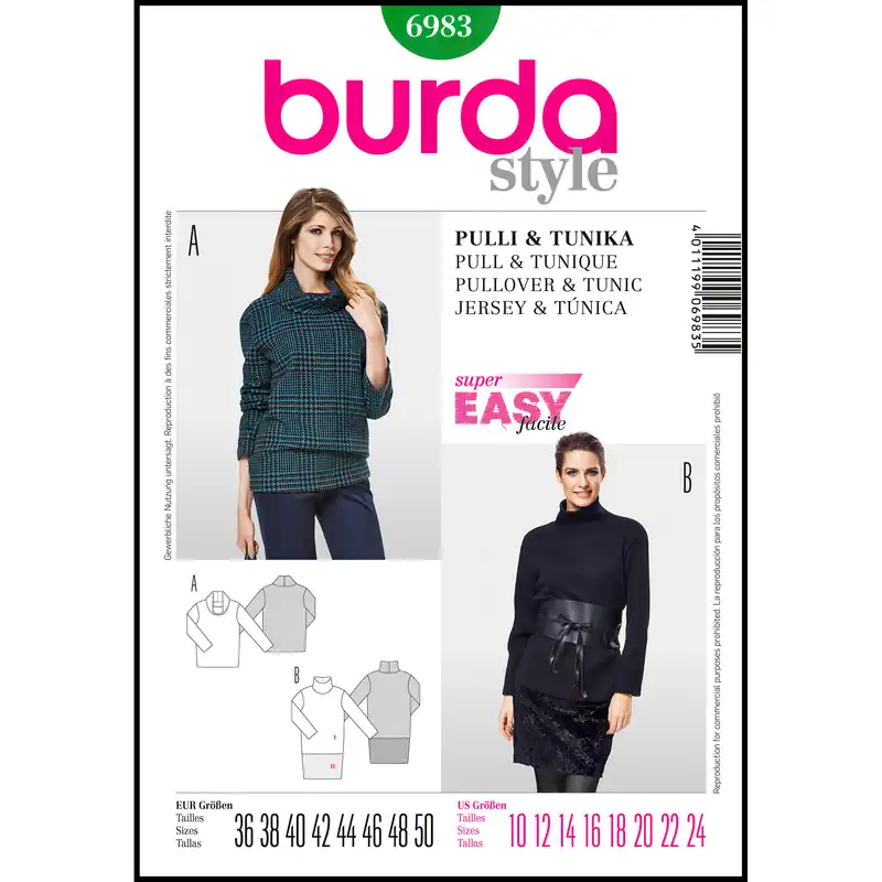 الگو خیاطی تونیک زنانه بوردا استایل کد 6983 سایز 36 تا 50 متد مولر