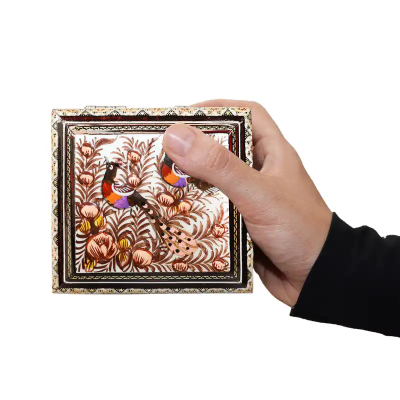 جعبه جواهرات خاتم کاری مدل گل و مرغ برجسته کد 12118Br1f3