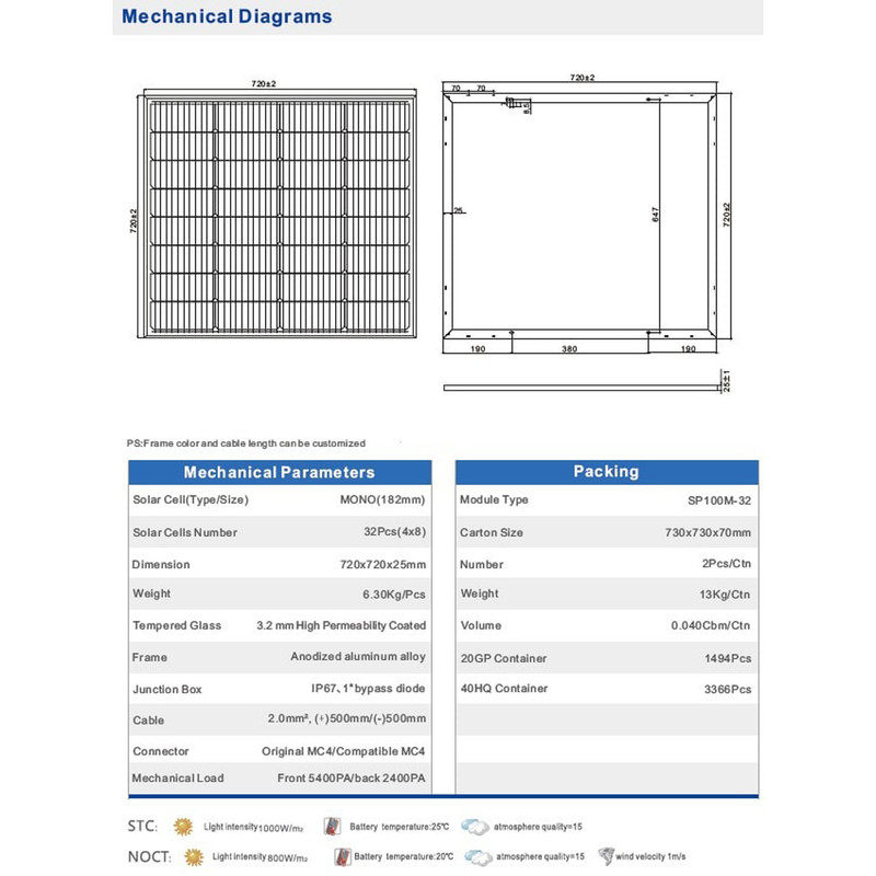 پنل خورشیدی تیسو مدل TM100W-18v ظرفیت 100وات مجموعه 2 عددی