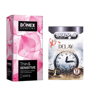 کاندوم بونکس مدل Thin &amp; Sensitive بسته 12 عددی به همراه کاندوم شادو مدل Delay بسته 12 عددی
