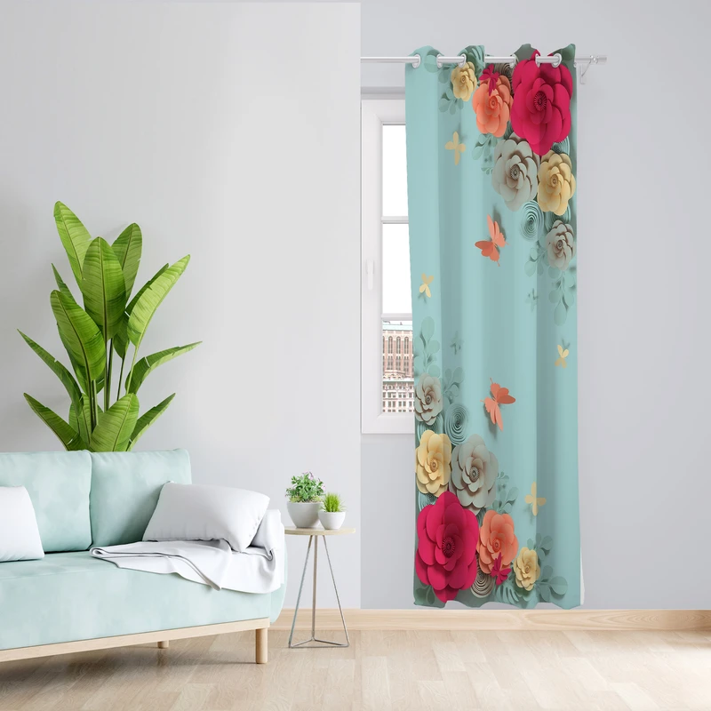 پرده طرح گل مدل مخمل پانچی کد 1817 z سایز 140x200 سانتی متر