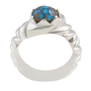 انگشتر نقره مردانه بازرگانی میلادی مدل سنگ فیروزه طبیعی نیشابور رکاب دست ساز کد AM_1623