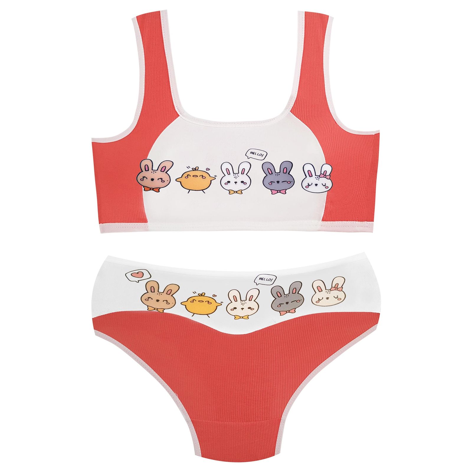 ست شورت و نیم تنه دخترانه ماییلدا مدل پددار خرگوش و جوجه کد 5164-5 رنگ گلبهی - - 1