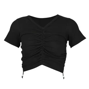 کراپ‌ تی‌شرت آستین کوتاه زنانه مدل کش کبریتی پنبه گت