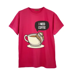 تی شرت آستین کوتاه زنانه مدل کافی رنگ سرخابی