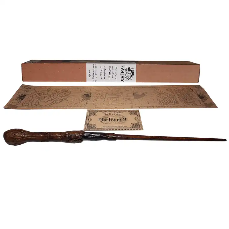 اسباب بازی زینتی مدل چوب دستی جادویی هری پاتر به همراه کارت قطار و نقشه غارتگر