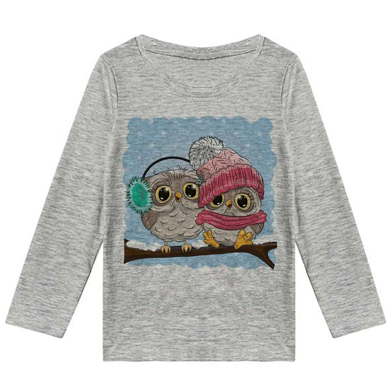 تی شرت آستین بلند دخترانه مدل جغد F189