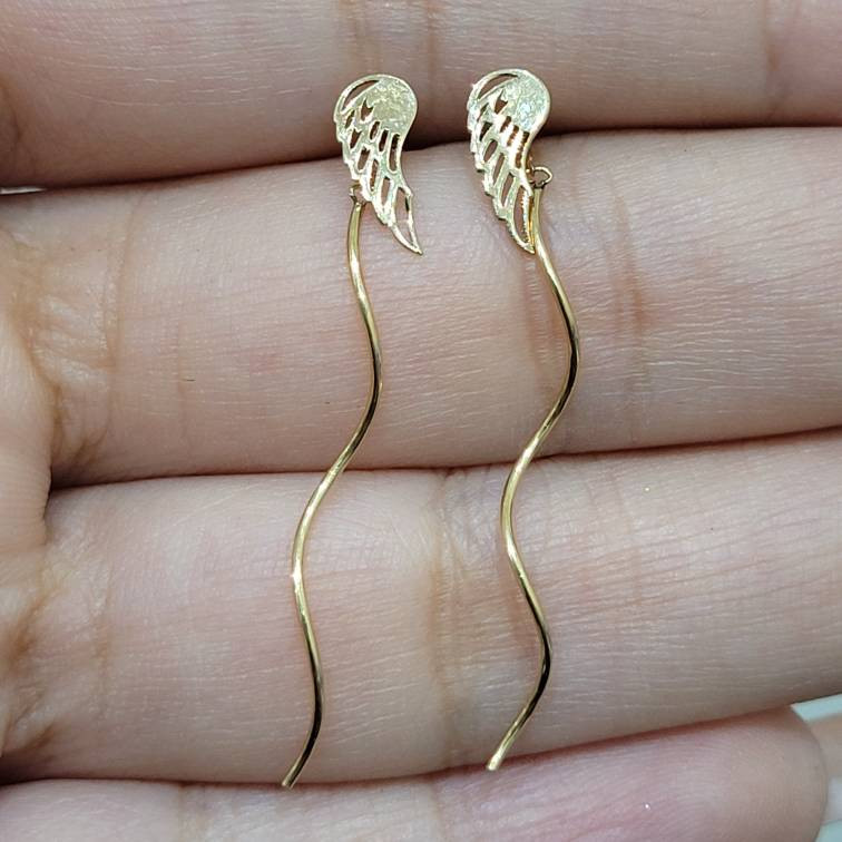 گوشواره بخیه ای طلا زنانه ۱۸ عیار طلا جواهر مان گالری مدل کرلی بال کد EA01-0038200 