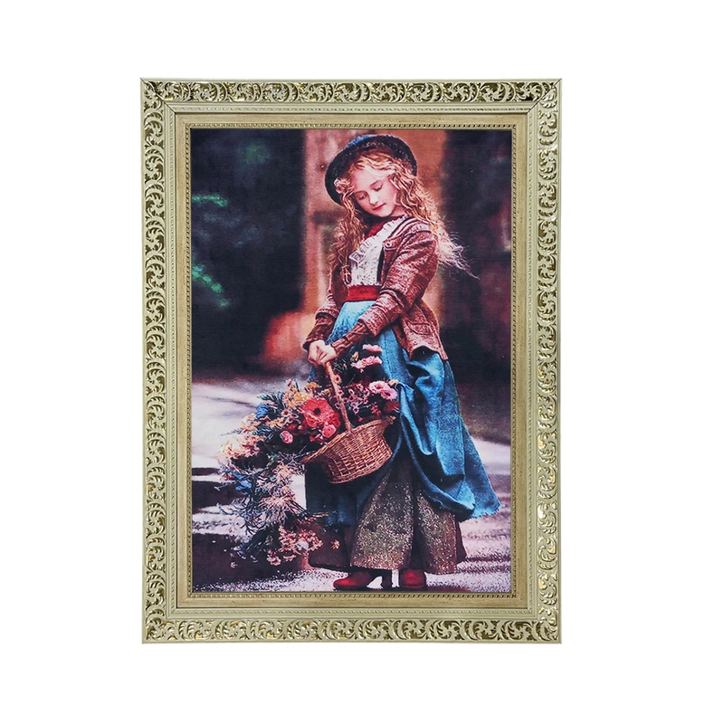 تابلو فرش ماشینی طرح دستبافت مدل دختر گل فروش کد 7995