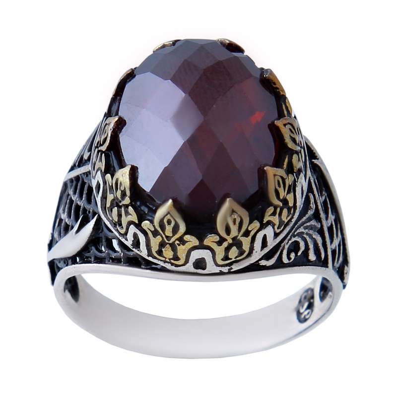 انگشتر نقره مردانه بازرگانی میلادی مدل کوارتز رکاب ترک کد AM_559