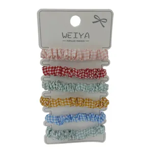 کش مو زنانه مدل فانتزی پارچه ای چهارخانه بسته 6 عددی