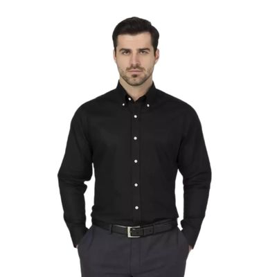 پیراهن آستین بلند یقه برگردان مردانه آریوان مدل کج راه یقه دکمه دار کد FS231