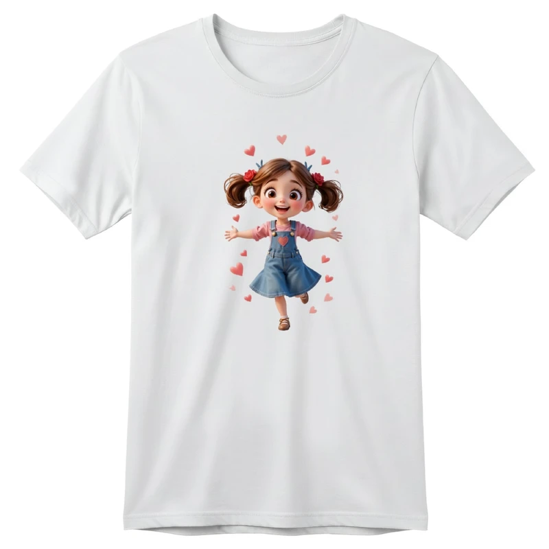 تی‌شرت آستین کوتاه بچگانه مدل دخترک و قلب کد v24 