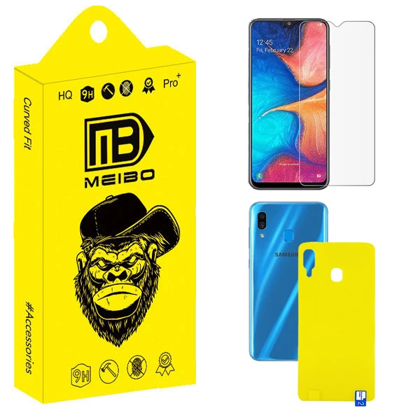 محافظ صفحه نمایش شیشه ای میبو مدل Achromic مناسب برای گوشی موبایل سامسونگ Galaxy A20 / A30 به همراه محافظ پشت گوشی