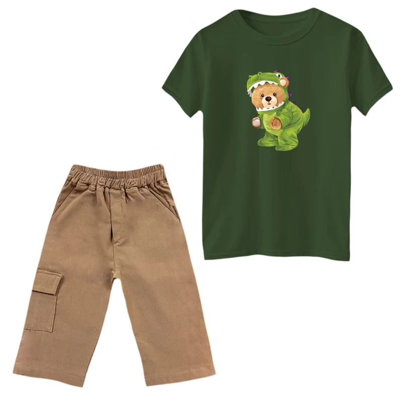 ست تی‌شرت و شلوارک پسرانه مدل خرس دایناسور
