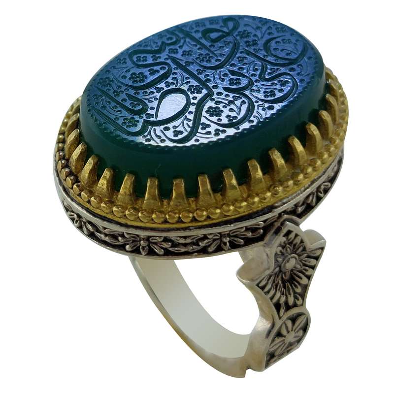 انگشتر نقره مردانه ملک زیور مدل عقیق حکاکی دستی یا علی بن موسی الرضا