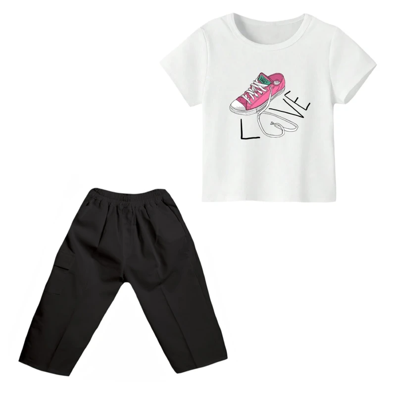 ست تی شرت و شلوارک دخترانه مدل کتونی کد ۴