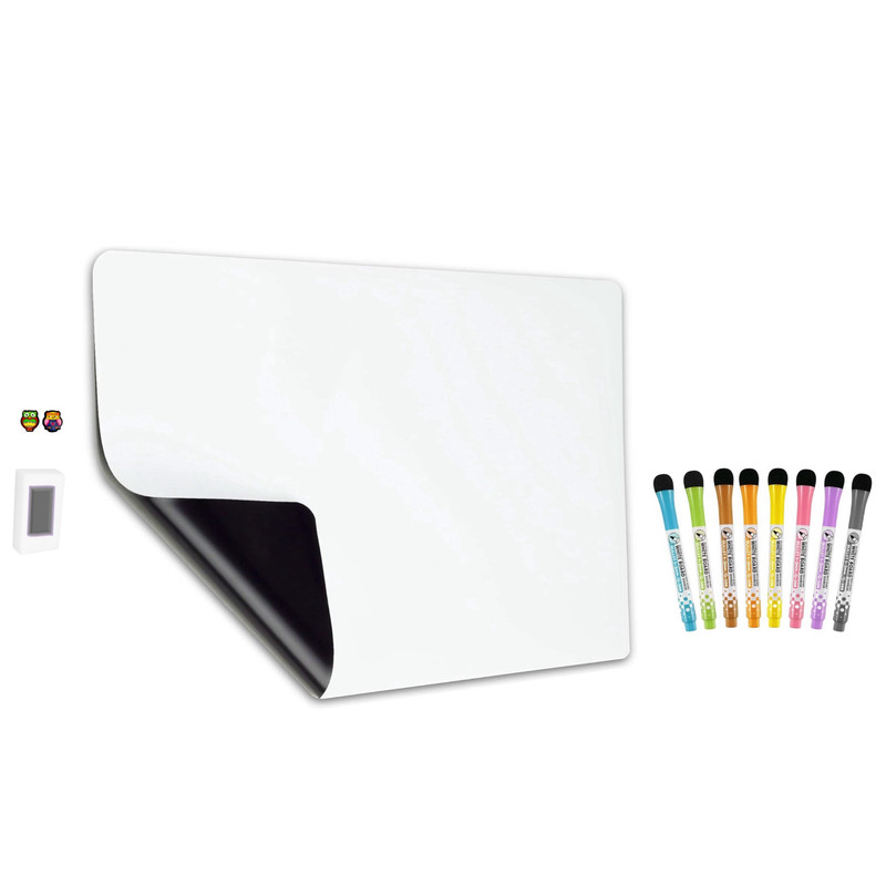 تخته وایت برد هوم اند فریج مدل 12 سایز 60x40 سانتی متر به همراه ماژیک و تخته پاک کن مجموعه 12 عددی