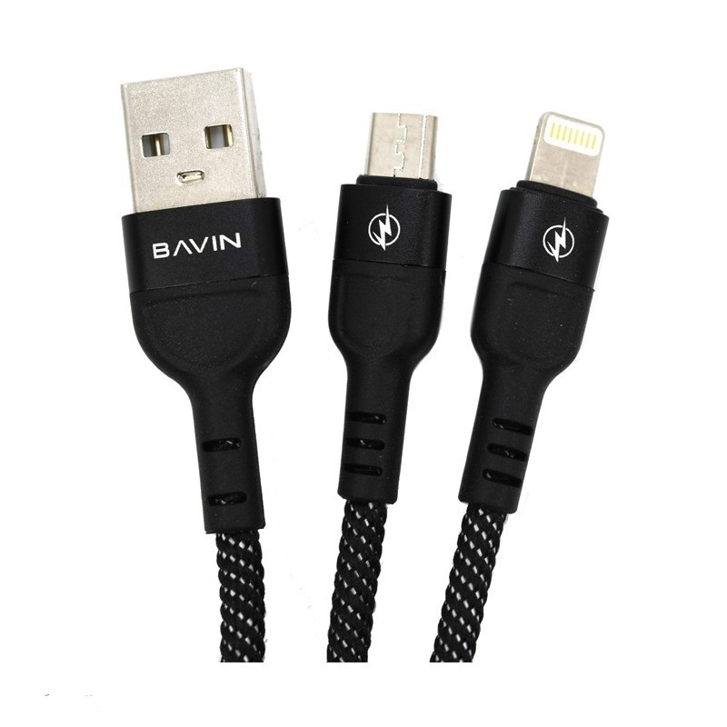 کابل تبدیل USB به لایتنینگ/Micro USB باوین مدل CB-186 طول 1 متر