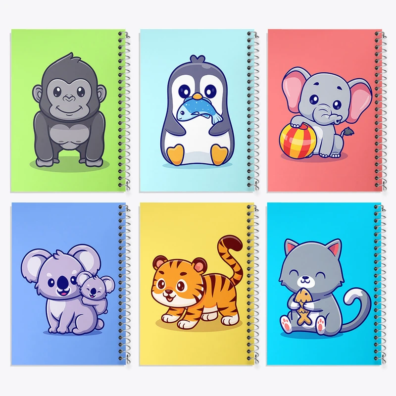 دفتر مشق 100 برگ خندالو طرح حیوانات بامزه کد 432 مجموعه 6 عددی