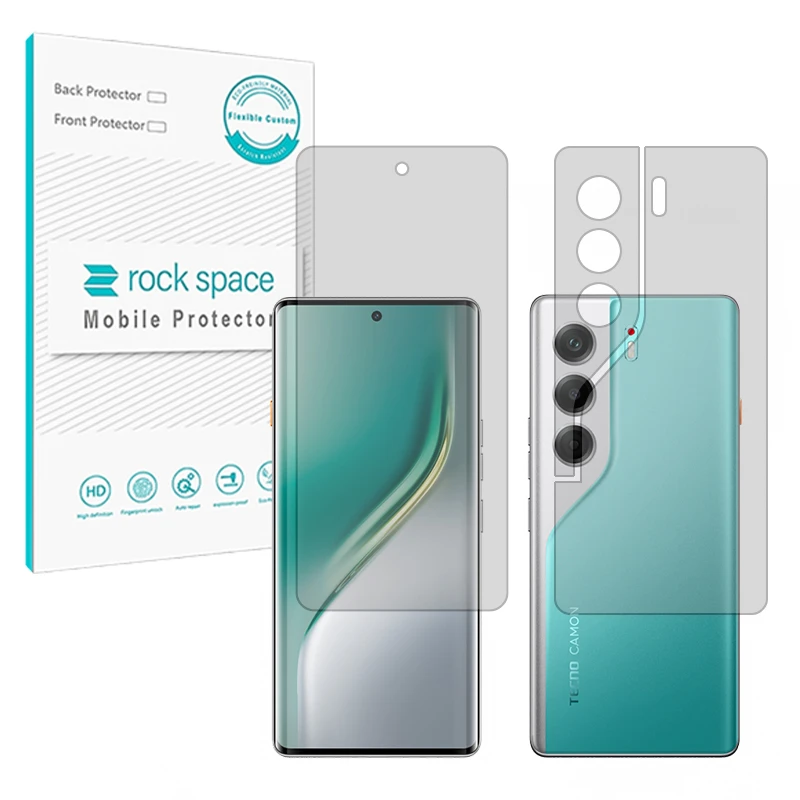 محافظ صفحه نمایش شفاف راک اسپیس مدل Resistant مناسب برای گوشی موبایل تکنو  Camon 40 Pro به همراه محافظ پشت گوشی 