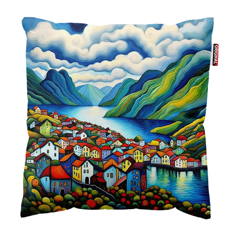 کوسن پاد آفرین مدل فانتزی طرح منظره کد PK402185 سایز 40*40 سانتی متر