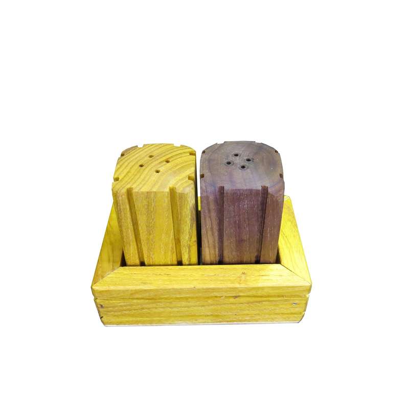 نمکدان چوبی مدل دوقلو بسته 2 عددی به همراه نگهدارنده