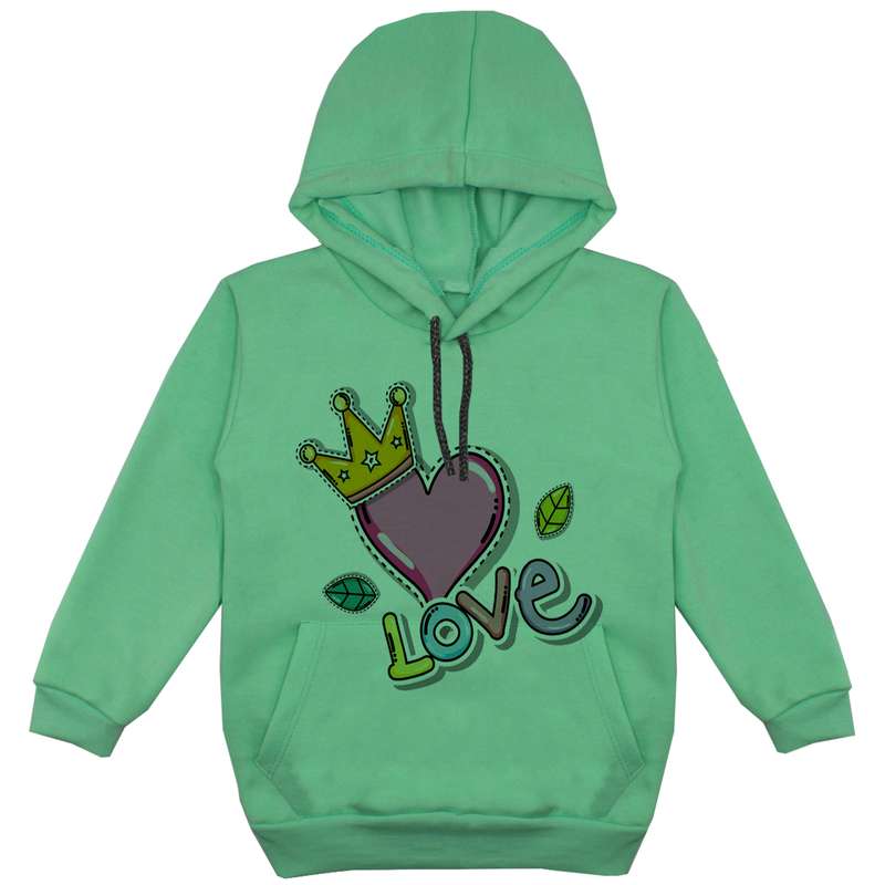 هودی دخترانه مدل F83 LOVE رنگ سبز
