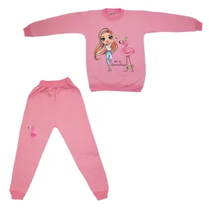 ست سویشرت و شلوار دخترانه مدل دختر و فلامینگو رنگ صورتی
