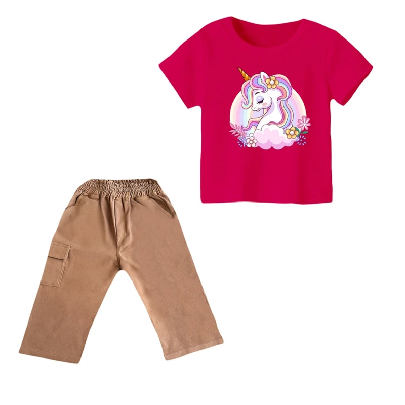 ست تی شرت و شلوارک دخترانه مدل یونیکورن کد ۱۳