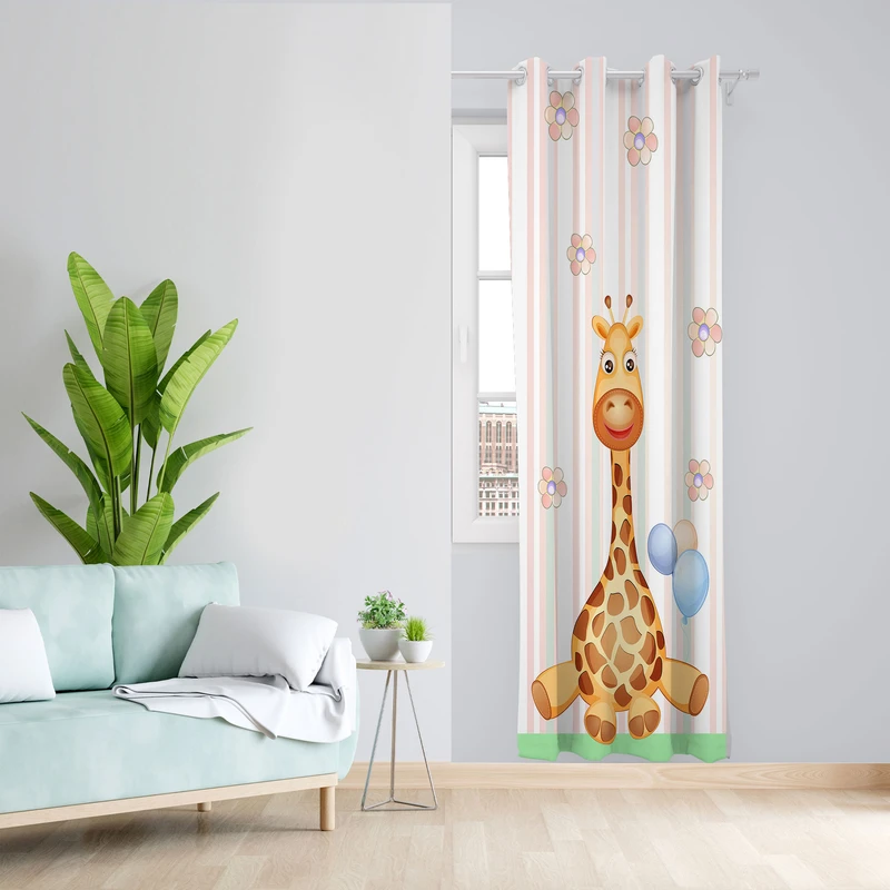  پرده مدل اتاق کودک مخمل پانچی طرح زرافه کد 4550 سایز 140x280 سانتی متر