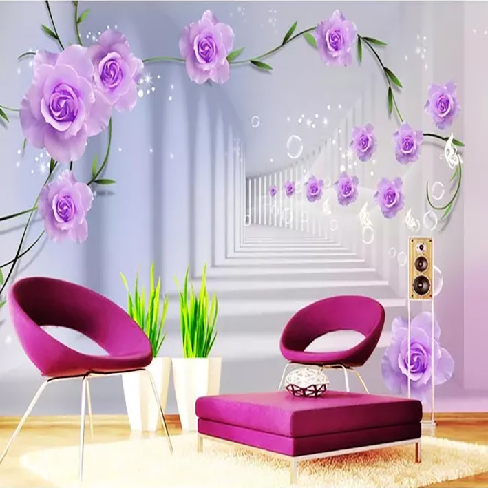 پوستر دیواری سه بعدی مدل گل برجسته بنفش DRVF1191
