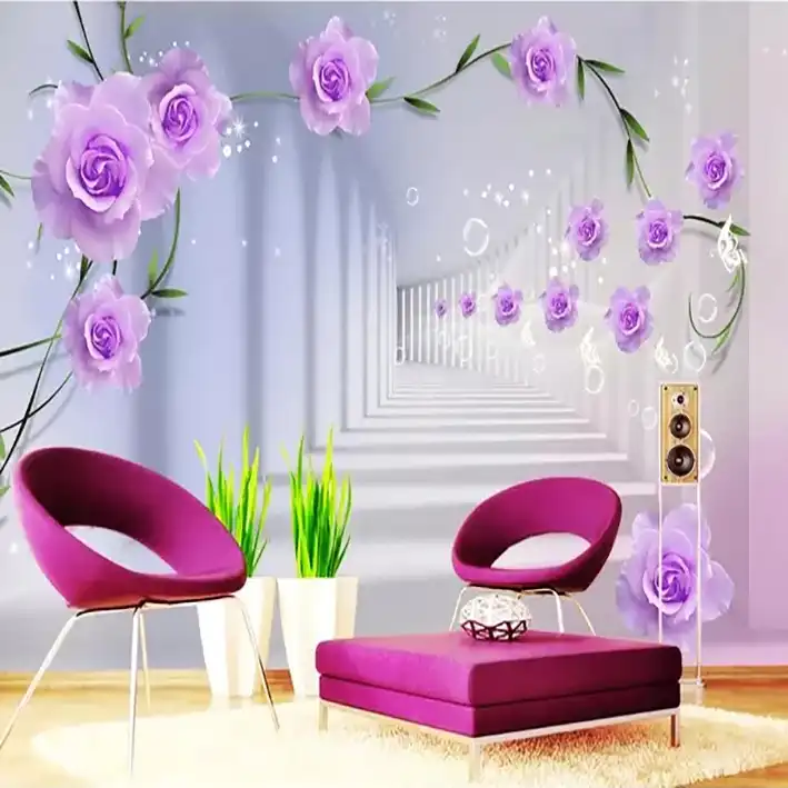 پوستر دیواری سه بعدی مدل گل برجسته بنفش DRVF1191