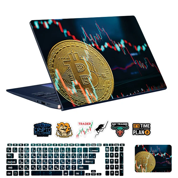 استیکر لپ تاپ توییجین و موییجین طرح Bitcoin کد 09 مناسب برای لپ تاپ 15.6 اینچ به همراه برچسب حروف فارسی کیبورد