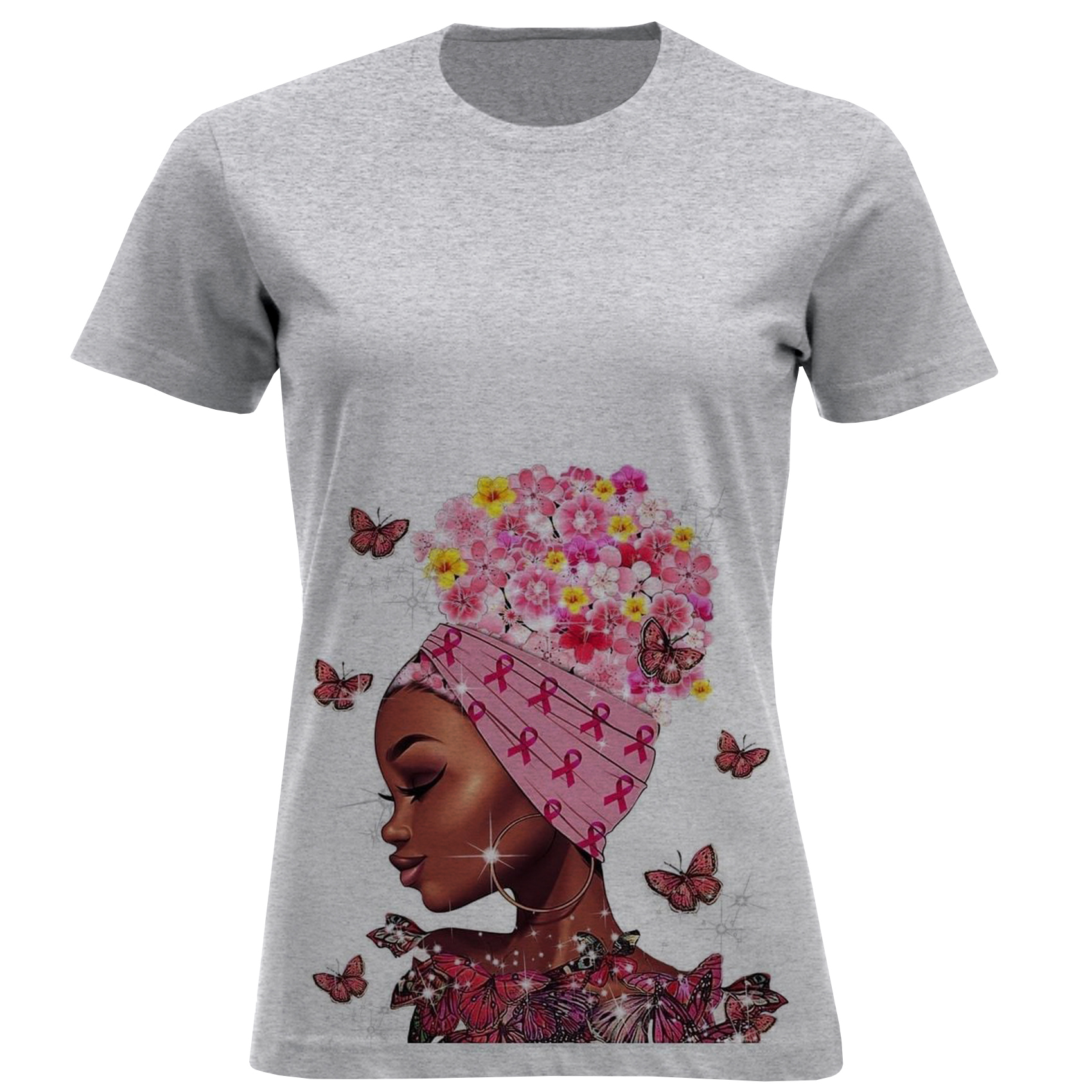 تی شرت آستین کوتاه زنانه مدل دختر و گل F1476