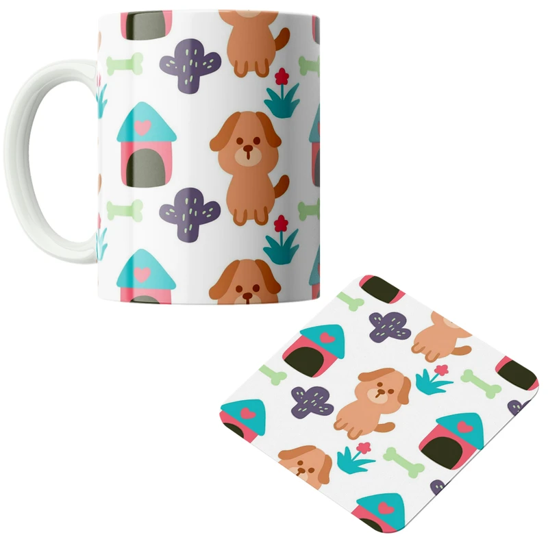 ماگ پاد آفرین مدل سگ و لانه اش کد DKC487 به همراه زیر لیوانی