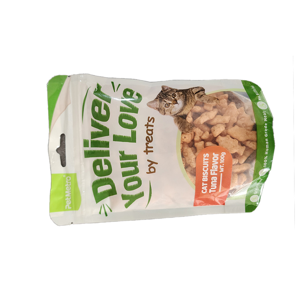 تشویقی گربه پت مترو مدل بیسکوییتی طعم تن ماهی وزن 100 گرم