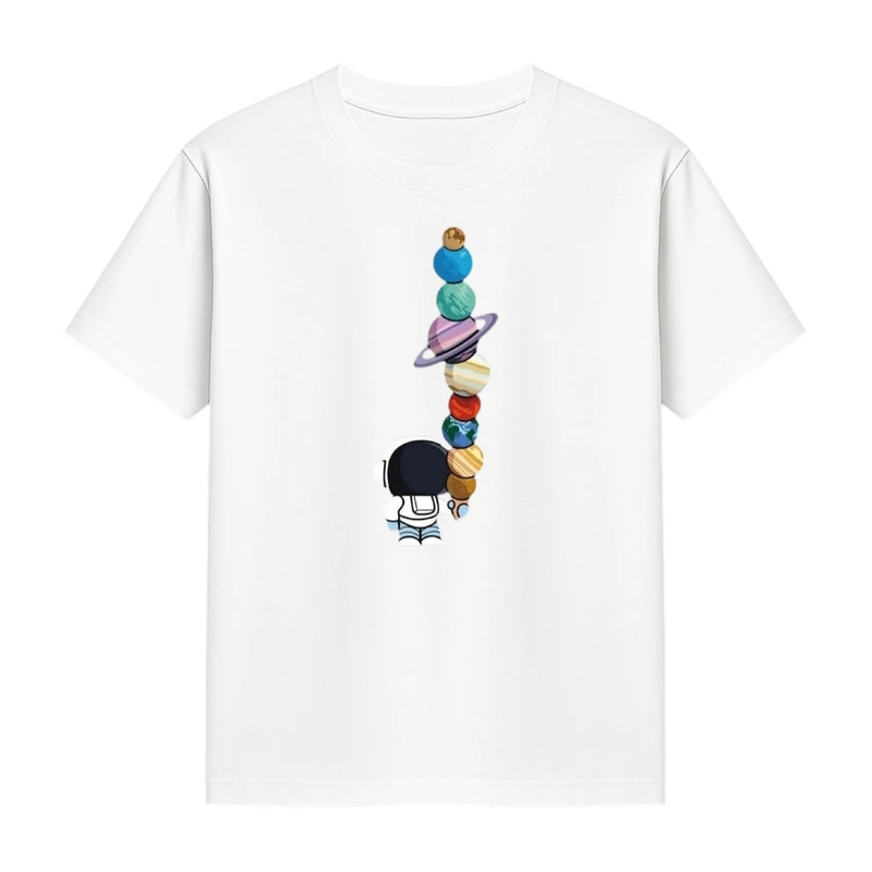 تی‌شرت آستین کوتاه دخترانه مدل فضانور و بستنی و سیاره ها کد p1 