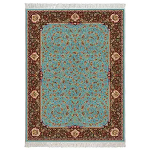 فرش ماشینی محتشم طرح گل فرنگ زمینه آبی