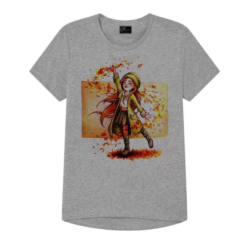 تی شرت دخترانه مدل AUTUMN GIRL کد J08 رنگ طوسی