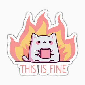استیکر لپ تاپ و موبایل بووم طرح گربه مدل This is Fine کد FD8 