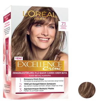 کیت رنگ مو لورآل مدل Excellence شماره 7.1 رنگ بلوطی