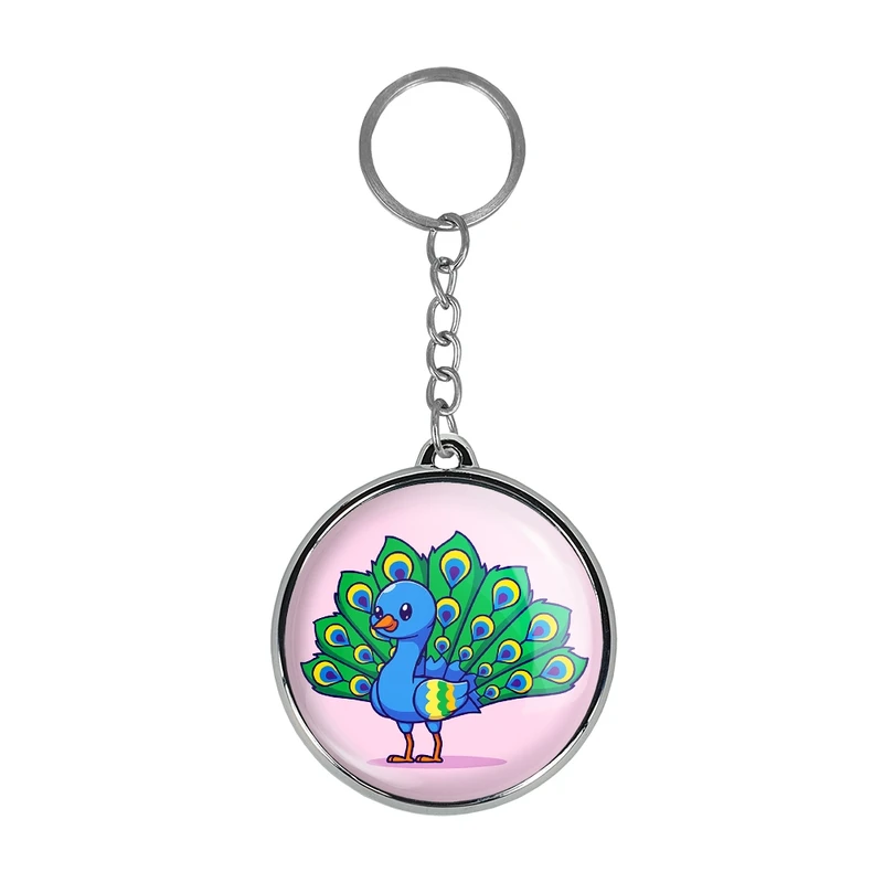 جاکلیدی خندالو طرح حیوانات بامزه طاووس مدل دوطرفه کد 2968329684